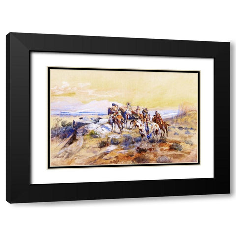 Watching the Iron Horse Black Modern Wood Framed Art Print with Double Matting by Russell, Charles Marion