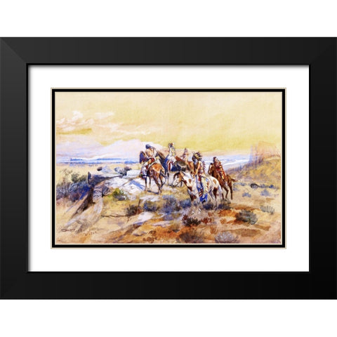 Watching the Iron Horse Black Modern Wood Framed Art Print with Double Matting by Russell, Charles Marion