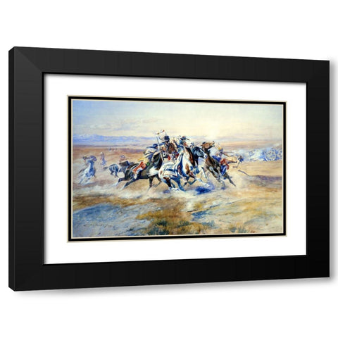 The Attack Black Modern Wood Framed Art Print with Double Matting by Russell, Charles Marion