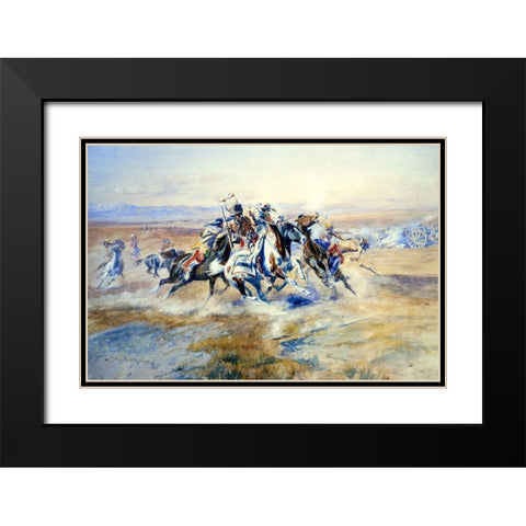The Attack Black Modern Wood Framed Art Print with Double Matting by Russell, Charles Marion