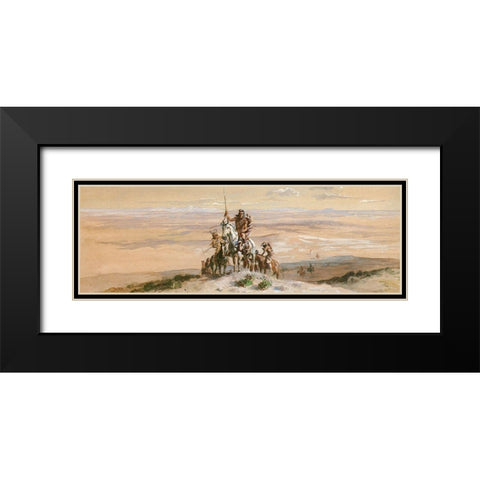 Indian War Party Black Modern Wood Framed Art Print with Double Matting by Russell, Charles Marion