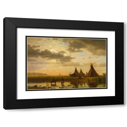 View of Chimney Rock, Ohalilah Sioux Village in the foreground Black Modern Wood Framed Art Print with Double Matting by Bierstadt, Albert