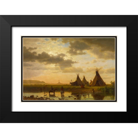 View of Chimney Rock, Ohalilah Sioux Village in the foreground Black Modern Wood Framed Art Print with Double Matting by Bierstadt, Albert