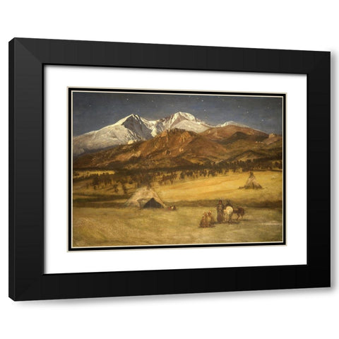 Indian Encampment - Evening Black Modern Wood Framed Art Print with Double Matting by Bierstadt, Albert