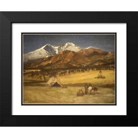 Indian Encampment - Evening Black Modern Wood Framed Art Print with Double Matting by Bierstadt, Albert