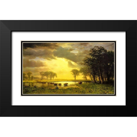 The Buffalo Trail Black Modern Wood Framed Art Print with Double Matting by Bierstadt, Albert