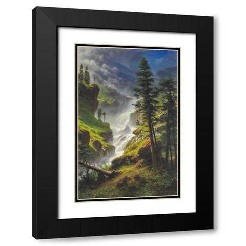 Rocky Mountain Waterfall Black Modern Wood Framed Art Print with Double Matting by Bierstadt, Albert