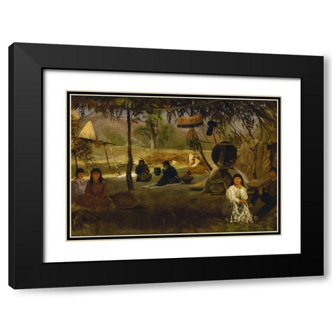 California Indian Camp Black Modern Wood Framed Art Print with Double Matting by Bierstadt, Albert