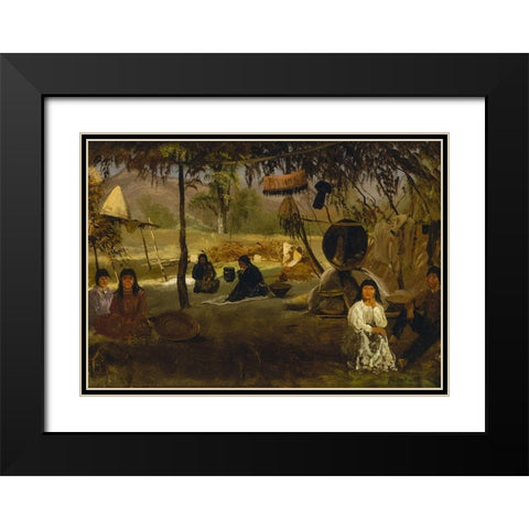 California Indian Camp Black Modern Wood Framed Art Print with Double Matting by Bierstadt, Albert