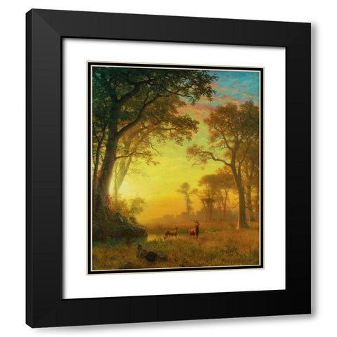 Light in the Forest Black Modern Wood Framed Art Print with Double Matting by Bierstadt, Albert
