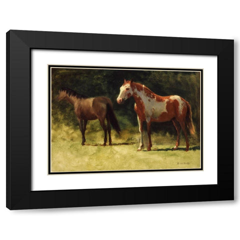 Two Horses Black Modern Wood Framed Art Print with Double Matting by Bierstadt, Albert
