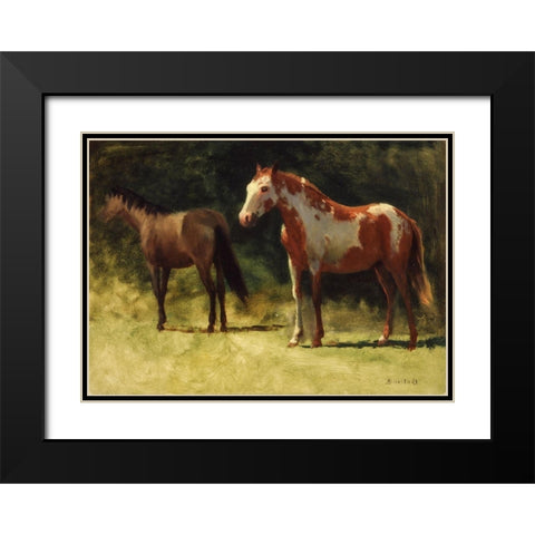 Two Horses Black Modern Wood Framed Art Print with Double Matting by Bierstadt, Albert