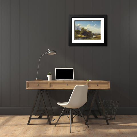 A River Landscape, Westphalia Black Modern Wood Framed Art Print with Double Matting by Bierstadt, Albert