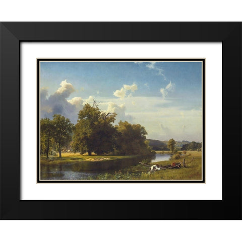 A River Landscape, Westphalia Black Modern Wood Framed Art Print with Double Matting by Bierstadt, Albert