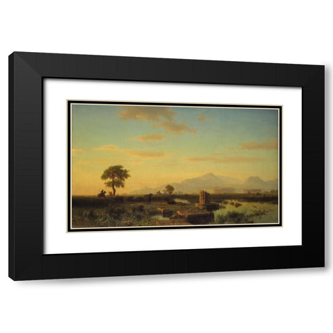 Ruins of Paestum Black Modern Wood Framed Art Print with Double Matting by Bierstadt, Albert