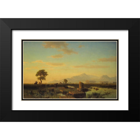 Ruins of Paestum Black Modern Wood Framed Art Print with Double Matting by Bierstadt, Albert