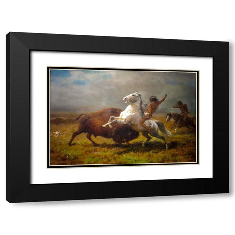 Study for The Last of the Buffalo Black Modern Wood Framed Art Print with Double Matting by Bierstadt, Albert