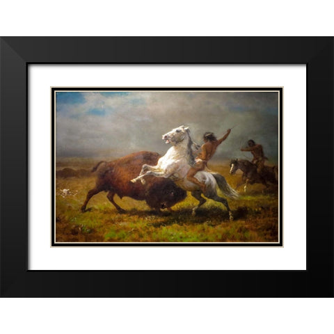Study for The Last of the Buffalo Black Modern Wood Framed Art Print with Double Matting by Bierstadt, Albert
