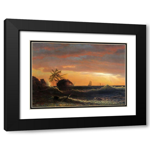 Beached Ship Black Modern Wood Framed Art Print with Double Matting by Bierstadt, Albert
