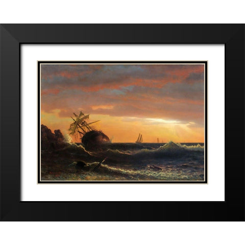 Beached Ship Black Modern Wood Framed Art Print with Double Matting by Bierstadt, Albert
