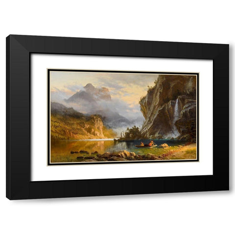 Indians Spear Fishing Black Modern Wood Framed Art Print with Double Matting by Bierstadt, Albert