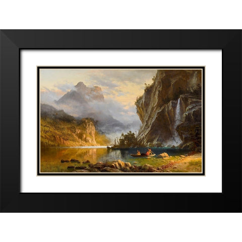 Indians Spear Fishing Black Modern Wood Framed Art Print with Double Matting by Bierstadt, Albert