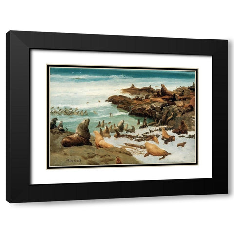 Seal Rocks, Farallons Black Modern Wood Framed Art Print with Double Matting by Bierstadt, Albert