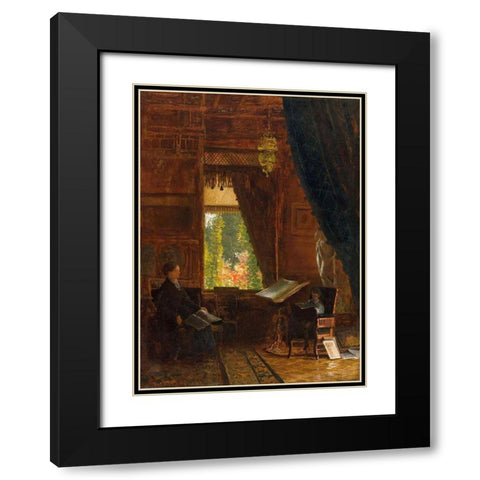 Interior of a Library Black Modern Wood Framed Art Print with Double Matting by Bierstadt, Albert
