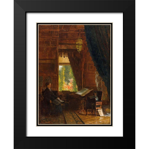 Interior of a Library Black Modern Wood Framed Art Print with Double Matting by Bierstadt, Albert