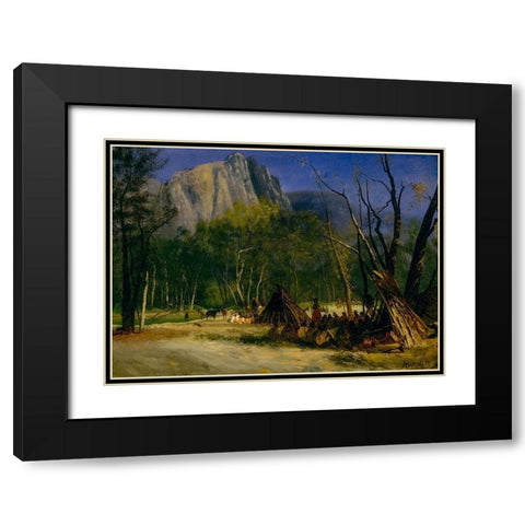 Indians in Council, California Black Modern Wood Framed Art Print with Double Matting by Bierstadt, Albert