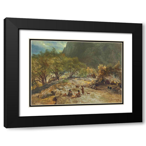 Mariposa Indian Encampment, Yosemite Valley, California Black Modern Wood Framed Art Print with Double Matting by Bierstadt, Albert