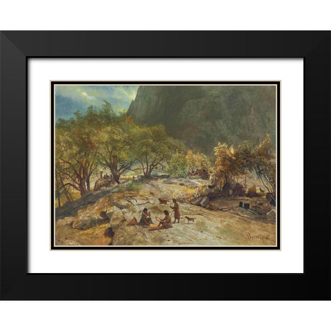 Mariposa Indian Encampment, Yosemite Valley, California Black Modern Wood Framed Art Print with Double Matting by Bierstadt, Albert