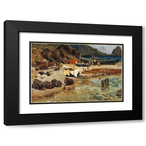 Fishing Boats at Capri Black Modern Wood Framed Art Print with Double Matting by Bierstadt, Albert