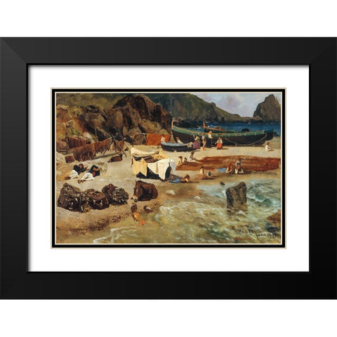 Fishing Boats at Capri Black Modern Wood Framed Art Print with Double Matting by Bierstadt, Albert