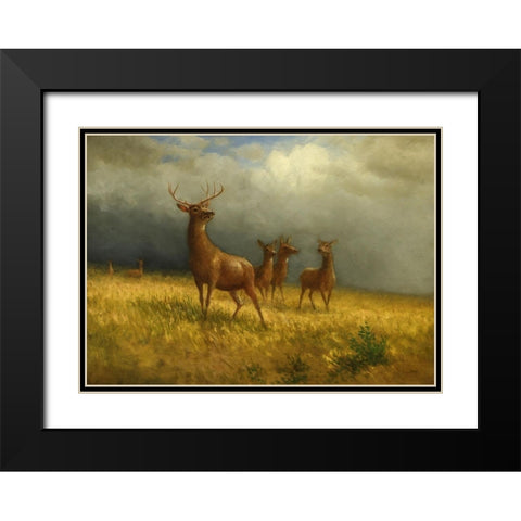 Three Deer and a Stag Black Modern Wood Framed Art Print with Double Matting by Bierstadt, Albert