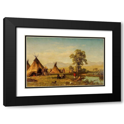 Sioux Village near Fort Laramie Black Modern Wood Framed Art Print with Double Matting by Bierstadt, Albert