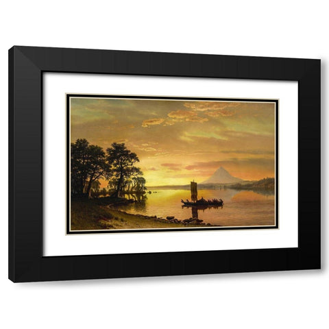 Indians Crossing the Columbia River Black Modern Wood Framed Art Print with Double Matting by Bierstadt, Albert