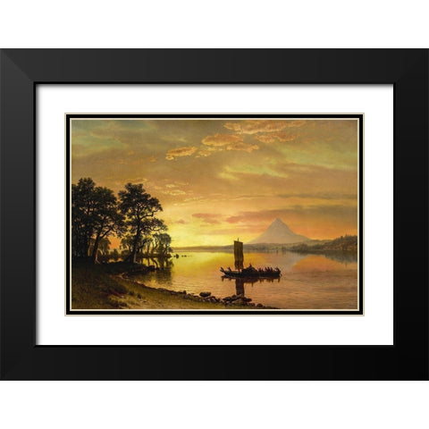 Indians Crossing the Columbia River Black Modern Wood Framed Art Print with Double Matting by Bierstadt, Albert