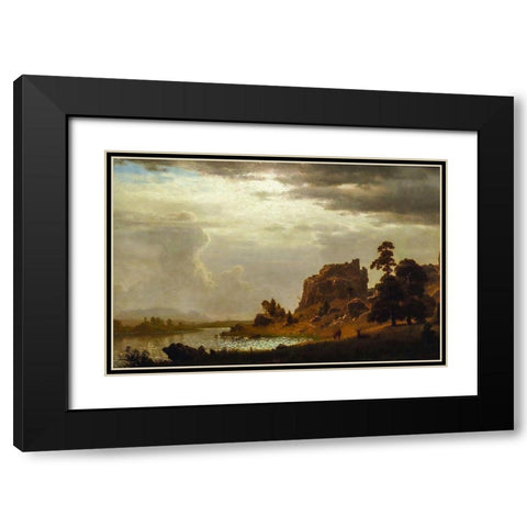 On the Sweetwater near the Devils Gate Black Modern Wood Framed Art Print with Double Matting by Bierstadt, Albert