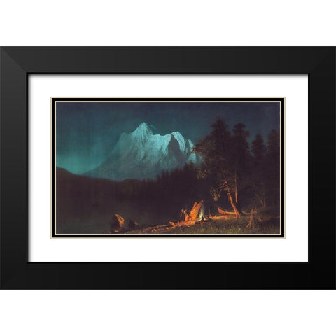 Mountainous Landscape by Moonlight Black Modern Wood Framed Art Print with Double Matting by Bierstadt, Albert