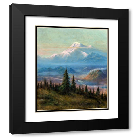 Puyallup River Valley and Mount Rainier Black Modern Wood Framed Art Print with Double Matting by Bierstadt, Albert