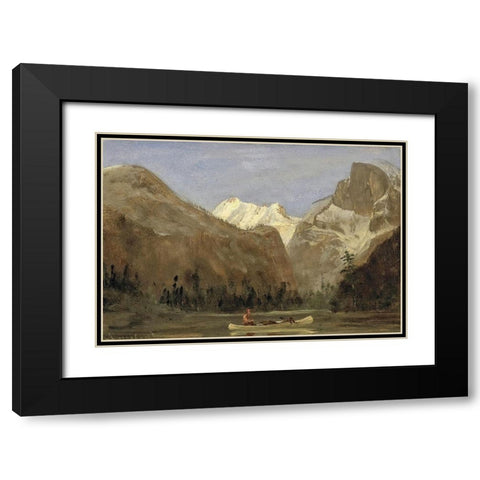 Boating through Yosemite Valley with Half Dome in the Distance Black Modern Wood Framed Art Print with Double Matting by Bierstadt, Albert