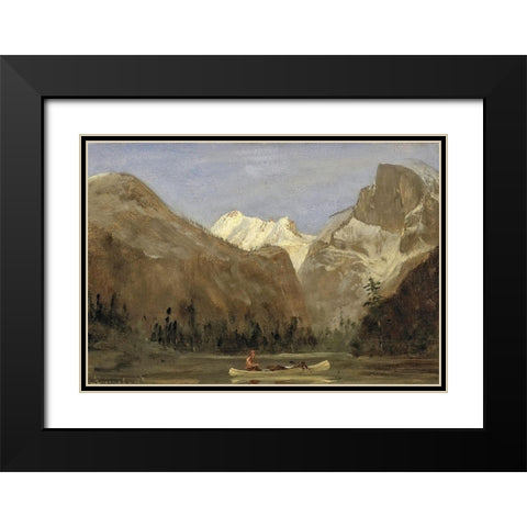 Boating through Yosemite Valley with Half Dome in the Distance Black Modern Wood Framed Art Print with Double Matting by Bierstadt, Albert