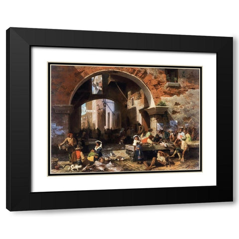 Roman Fish Market. Arch of Octavius Black Modern Wood Framed Art Print with Double Matting by Bierstadt, Albert