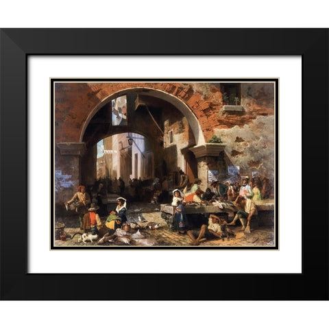 Roman Fish Market. Arch of Octavius Black Modern Wood Framed Art Print with Double Matting by Bierstadt, Albert