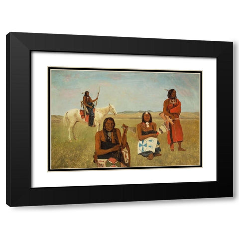 Indians near Fort Laramie Black Modern Wood Framed Art Print with Double Matting by Bierstadt, Albert