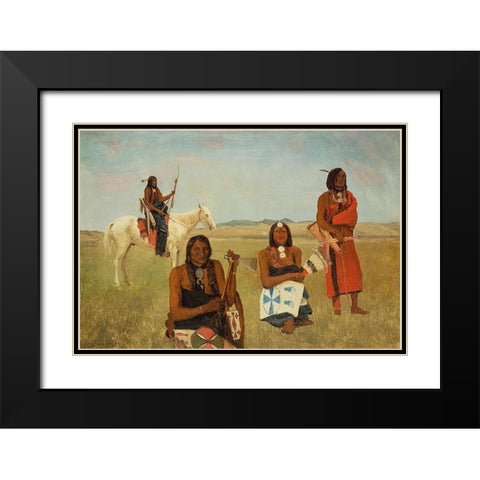 Indians near Fort Laramie Black Modern Wood Framed Art Print with Double Matting by Bierstadt, Albert