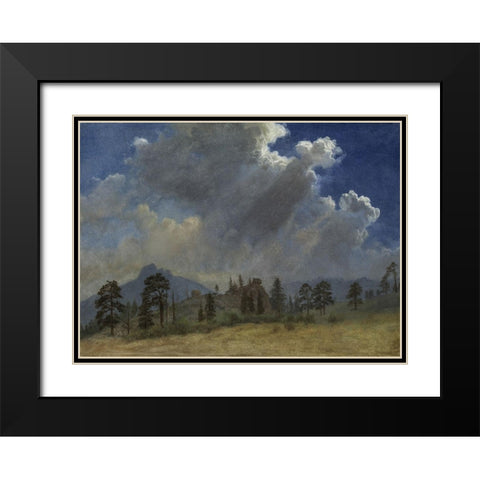 Fir Trees and Storm Clouds Black Modern Wood Framed Art Print with Double Matting by Bierstadt, Albert