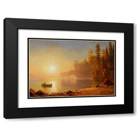 Indian Canoe Black Modern Wood Framed Art Print with Double Matting by Bierstadt, Albert