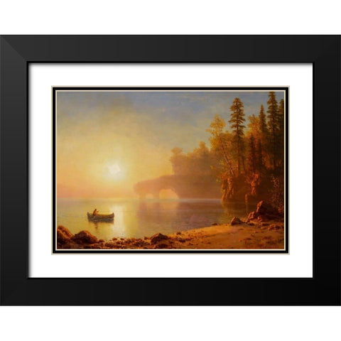 Indian Canoe Black Modern Wood Framed Art Print with Double Matting by Bierstadt, Albert
